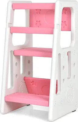 Produktbild von GOPLUS 2 in 1 Baby Lernturm, Küchenhelfer mit 3 Verstellbaren Höhen, Anti-Rutsch-Stufe, Rausfallschutz & Sitzfläche