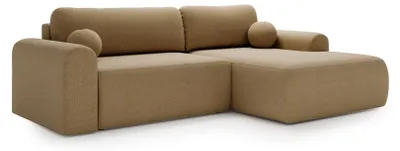 Zdjęcie produktu dla Sofa narożne AURORA – Uosobienie komfortu. Beżowe, rozkładane narożnik z funkcją spania, wymiary 210x130, strona prawa