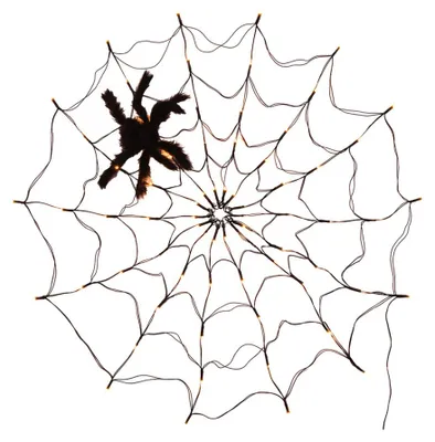 Produktbild von LED-Halloween-Spinnennetz-Lichterkette mit 1 schwarzen Spinne für gruselige Halloween-Dekoration im Garten
