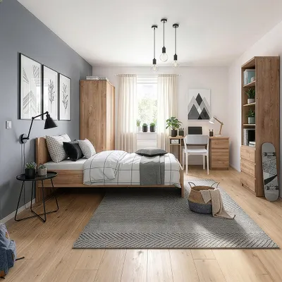 Produktbild von Jugendzimmer-Set mit Bett 90x200 cm & Schreibtisch in Eiche, modern, 4-teilig - FORTALEZA-129