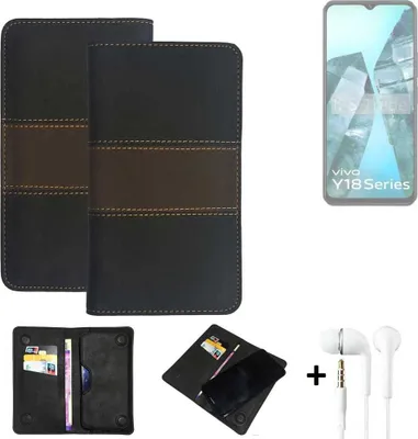 Produktbild von K-S-Trade Handyhülle + Kopfhörer kompatibel mit Vivo Y18i Schutzhülle Walletcase Bookstyle Tasche Schutz Case Hülle Wallet Cover Kunstleder