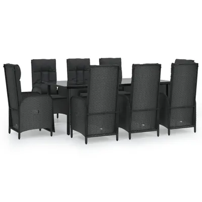 Produktbild von vidaXL 9-tlg. Garten-Essgruppe mit Kissen Schwarz Poly Rattan