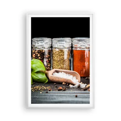 Produktbild von Gerahmtes Poster - Weißer Rahmen - Gewürze Knoblauch Holz Salz - 70x100 cm - Wand Bild - Wanddeko - Wandbilder - Wandposter - Bilderrahmen - Bilder - Kunstdruck - Wandbild - P2WPA70x100-2896