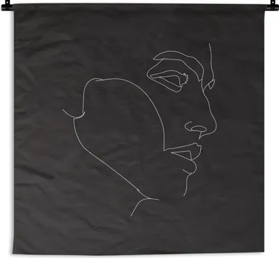 Produktbild von MuchoWow® Wandteppich Wandbehang Mann - Gesicht - Strichzeichnung 120x120 cm Tapisserie Dekoration Wandtuch - Modern - Baumwollgewebe