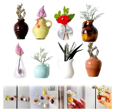 Produktbild von 8 Stück 3D Mini Vasen Kühlschrankmagnete