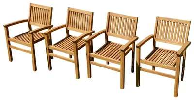 Produktbild von AS-S 4Stk ECHT TEAK Design Gartensessel MIAMI Gartenstuhl Sessel Holzsessel Gartenmöbel Stapelstuhl Stapelsessel Teakholz sehr robust stapelbar