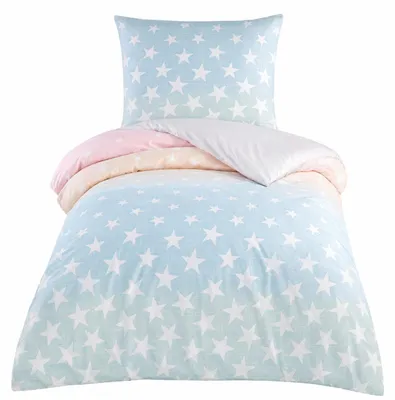 Produktbild von Bettwäsche Renforce 155x220cm 2-tlg. Set Blau Sterne mit Reißverschluss
