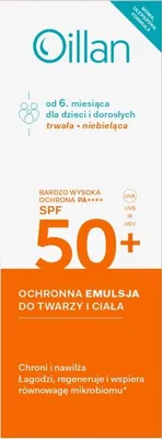Obrázok produktu pre Oillan Ochronna emulsja do twarzy i ciała od 6. miesiąca dla dzieci i dorosłych SPF 50+, 100 ml