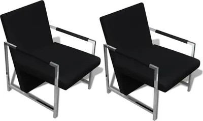 Produktbild von vidaXL Sessel 2 Stk. Verchromtes Gestell Schwarz Kunstleder