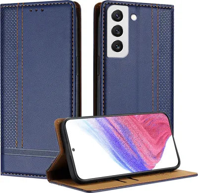Produktbild von Handyhülle für Samsung Galaxy S22 5G Leder Flip Klappbare Schutzhülle mit Standfunktion Blau
