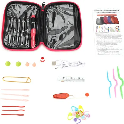Produktbild von 40-teilige USB-aufladbare LED-Häkelnadeln, Stricknadeln, Werkzeug-Sets, Zubehör