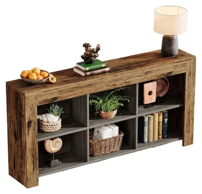Image de Table d'appoint - Table console - Table d'entrée - Table murale - Petite table - 160 cm, blanche - 6 compartiments ouverts