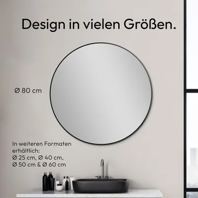 Produktbild von Spiegel rund Talos Picasso schwarz Ø 80 cm - mit hochwertigem Aluminiumrahmen für stilvolles Ambiente - Perfekter Badezimmerspiegel Rund, der Eleganz und Funktionalität vereint