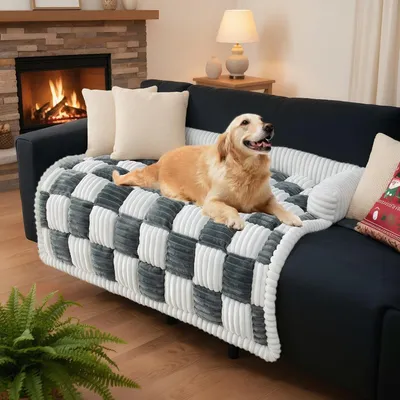 Image de Coussin de lit pour chien, housse en peluche, lavable, bleu-gris, 90 x 90 x 13 cm