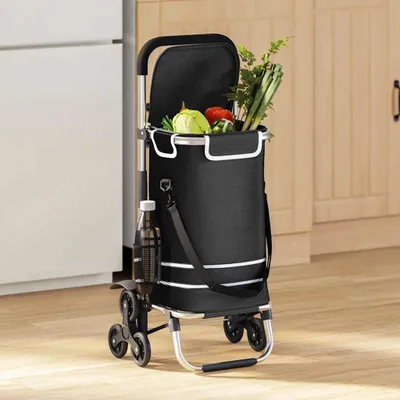 Immagine prodotto di vidaXL Carrello della spesa, 1 pezzo, nero, 47 x 39 x 100,5 cm, tessuto Oxford