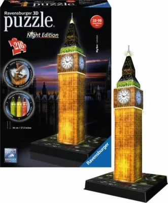 Produktbild von 216 Teile Ravensburger 3D Puzzle Bauwerk Big Ben bei Nacht 12588