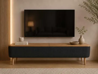 Obrázok produktu pre Skye Decor, kvalitný televízny stojan (3-dielny) – čierna farba, 120 cm, 100% melamín