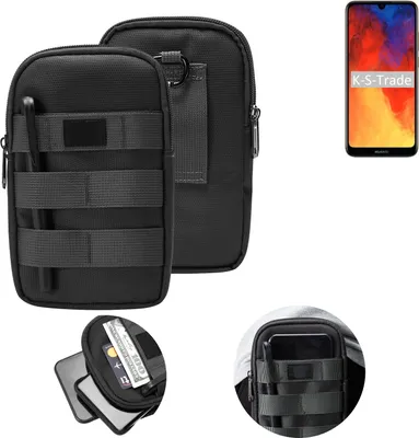 Produktbild von K-S-Trade Holster Gürtel Tasche kompatibel mit Huawei Y6 (2019) Handy Tasche Schutz Hülle dunkel-grau viele Fächer, 1x