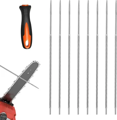 Image de Jeu de limes pour tronçonneuses, 8 pièces, limes rondes de 4 mm, longueur 200 mm, pour chaînes de tronçonneuses de 3/8 pouces