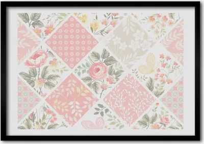 Produktbild von Bild - Bilder - Bilderrahmen - 70 cm x 50 cm - MDF-Rahmen, Wandkunst Roses Muster und Schmetterlinge