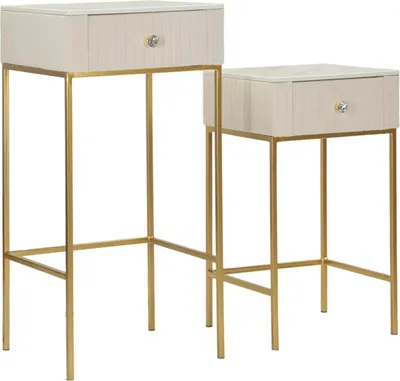 Produktbild von 2er Set Couchtische Alti verschiedene Größen Pinie MDF Metall Gold Beige