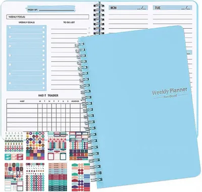 Produktbild von Undatierter Wochenplaner A5, 52 Blätter, 8 Planungssticker, Blau, für Organisation