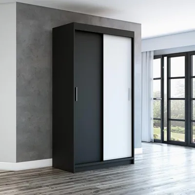 Produktbild von Schwebetürenschrank, 2-türig Schrank! Moderne Garderobe für Kleidung. Verschiedene Farben (Weiß, Schwarz, Somona) Kleiderschrank PAX 120 cm