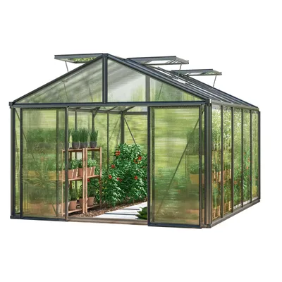 Produktbild von GFP Gewächshaus Asteria 23 Light 311x385 cm mit integriertem Fundament 12 mm Doppelstegplatten, Farbe Anthrazit