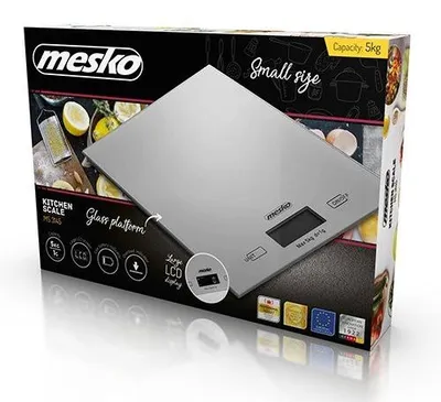 Zdjęcie produktu dla Mesko Home MS 3145, Elektroniczna waga kuchenna, 5 kg, 1 g, Szary, Szkło, Blat