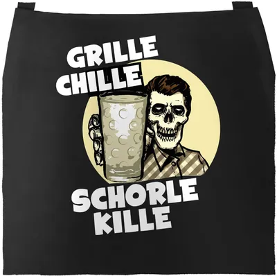 Produktbild von Grill-Schürze für Männer mit Spruch Grille Chille Schorle kille Spruch Skull Dubbeglas Baumwoll-Schürze Küchenschürze Moonworks® schwarz unisize
