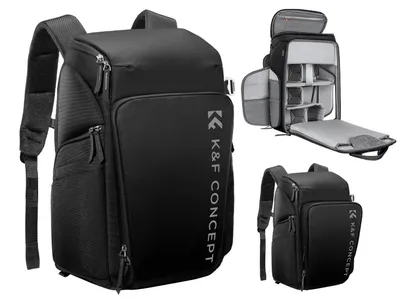 Produktbild von Kamerarucksack - Fotorucksack 25L - Wasserdichtes 900D Nylon mit Regenschutz - Stativhalterung - Laptopfach - Ergonomische Rückenpolsterung - Schwarz
