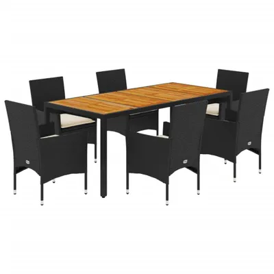 Produktbild von vidaXL 7-tlg. Garten-Essgruppe mit Kissen Schwarz Poly Rattan Akazie