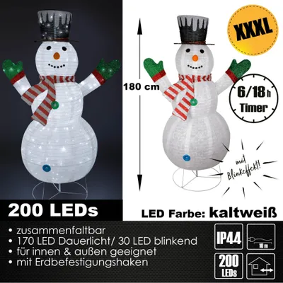 Produktbild von XXXL LED Weihnachtsfigur 180 cm Schneemann Figur beleuchtet Weihnachtsdeko Timer
