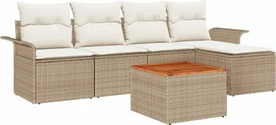 Image de Ensemble de canapés de jardin vidaXL, 6 pièces, beige et crème, en polyrotin