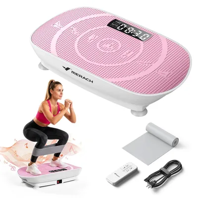Produktbild von Merach Vibrationsplatte Trainingsgerät – mit 10 Intensitätsstufen, für Ganzkörpertraining, Fettverbrennung, Muskelaufbau & Formung, rosa