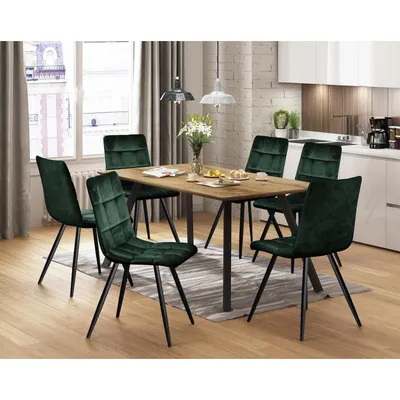 Immagine prodotto di Tavolo da pranzo BERGEN in rovere + 6 sedie BERGEN in velluto verde
