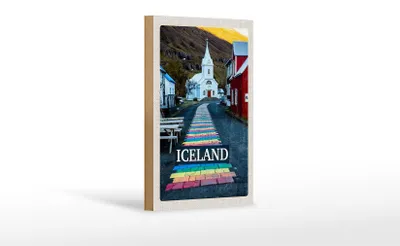 Produktbild von Holzschild Reise 12x18 cm Iceland Iselstaat Kirche Dekoration
