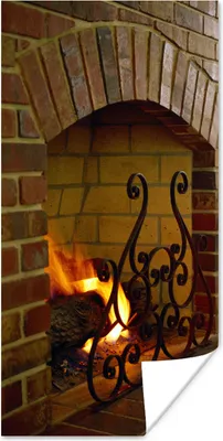 Produktbild von MuchoWow® Poster Feuer im Kamin 75x150 cm - Dekoration für die Wände
