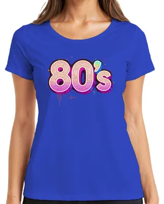 Obrázek produktu pro Dámské tričko ve stylu 80. let, neonové retro disco, ve stylu 80. let, vintage, modré, velikost XL