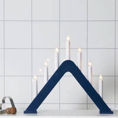 Produktbild von Fensterleuchter JARVE - 7 warmweiße Birnchen - L: 41cm, H: 36cm - Schalter - Blau