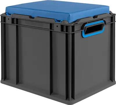 Produktbild von Eurobox NextGen Seat Box Blau | HxBxT 36,5x30x40cm | 30 Liter | Griffe offen | Schwarz | Eurobehälter, Sitzbox, Transportbox, Transportbehälter, Stapelbehälter