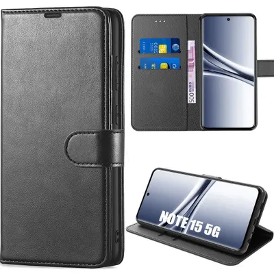 Image de Coque pour Xiaomi Redmi Note 15 5G/4G, Protection Flip Case Anti-Rayures Antichoc Effet Cuir Noir