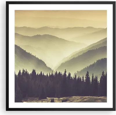 Produktbild von Gerahmtes Poster - Schwarzer Rahmen - Berge Wald Natur - 60x60 cm - Wand Bild - Wanddeko - Wandbilder - Kunstposter - Wandposter - Bilderrahmen - Bilder - Kunstdruck - Wandbild - P2BAC60x60-3820