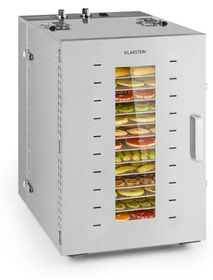 Produktbild von Klarstein Master Jerky - Dörrautomat, Dehydrator stufenlos regelbare Temperatur von 40-90 °C, 15h-Timer, DigiSet Control, 16 Einschübe aus Edelstahl, Dörrgerät mit 1500W, silber