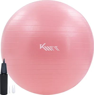 Produktbild von KM-Fit gymnastická lopta 55 cm, tréningová lopta so vzduchovou pumpou, sedacia lopta, lopta proti prasknutiu, lopta na fitness, jogu, gymnastiku, bez BPA, ružová