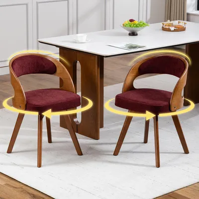Obrázok produktu pre LVHOM, sada 2 ks otočných jedálenských stoličiek (360°), čalúnené stoličky v škandinávskom štýle s bukovými nohami, ergonomické kuchynské stoličky, vínovočervená