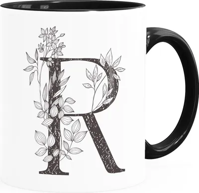 Produktbild von Kaffeetasse Monogramm Initiale Geschenk-Motiv Tasse personalisierte Namenstasse personalisierte Geschenke SpecialMe® R Inner-Schwarz Keramik-Tasse