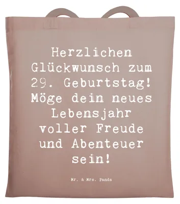 Produktbild von Mr. & Mrs. Panda Jutebeutel Spruch 29. Geburtstag Glückwunsch - Braun Pastell - Geschenk, Tasche, Meilenstein, Tragetasche, feiern, Tote Bag, besondere Geschenke