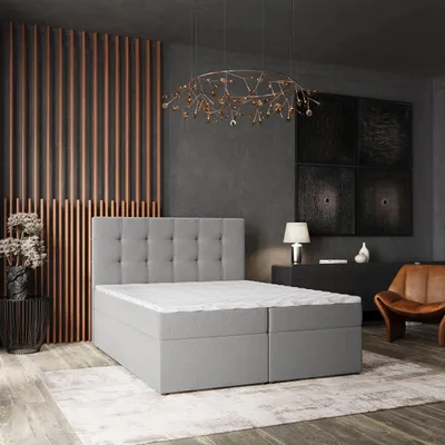 Produktbild von Masseno Boxspringbett PALMA 140x200 cm Komplett-Set mit Bonell Matratze und Topper, Polsterbett mit Bettkästen -Grau, SORO 90