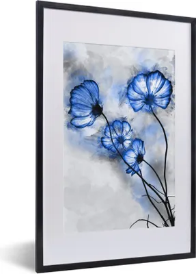 Produktbild von MuchoWow® MuchoWow® Gerahmtes Poster Blumen - Aquarell - Blau 40x60 cm - Poster mit zchwarzem Bilderrahmen - Poster in Rahmen